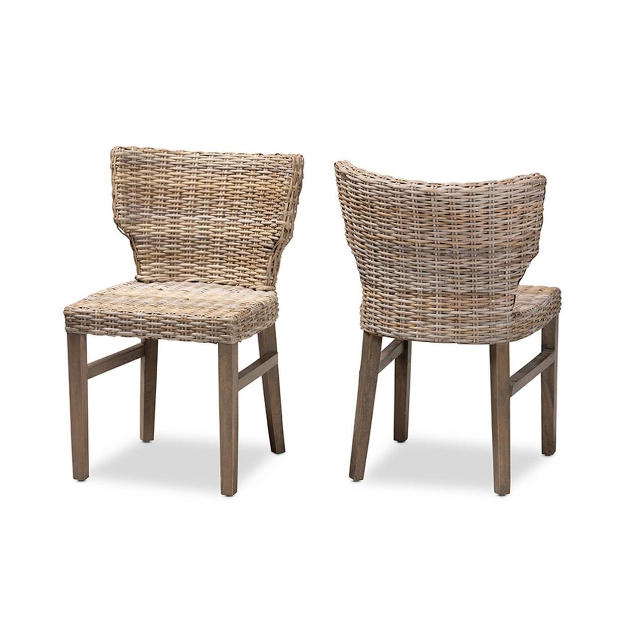 Bohemian Brown Rattan & Mahogany Low Dining Chair Set