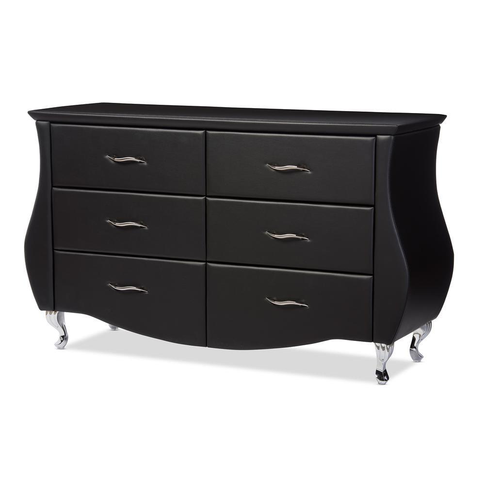 Enzo Luxe Black Faux Leather 6-Drawer Glam Dresser