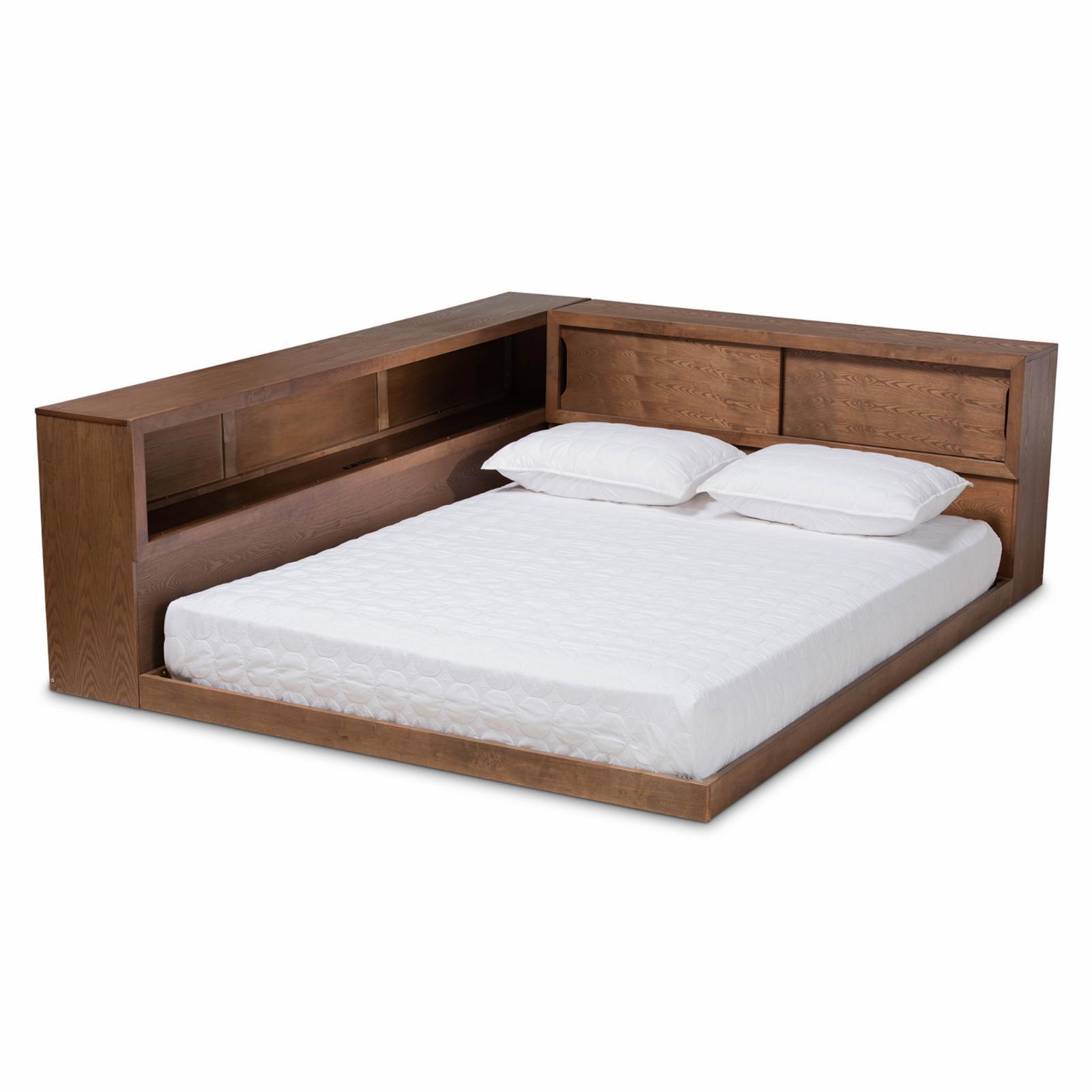 Walnut Queen Erie Platform Bed with Built-In Outlet and Storage