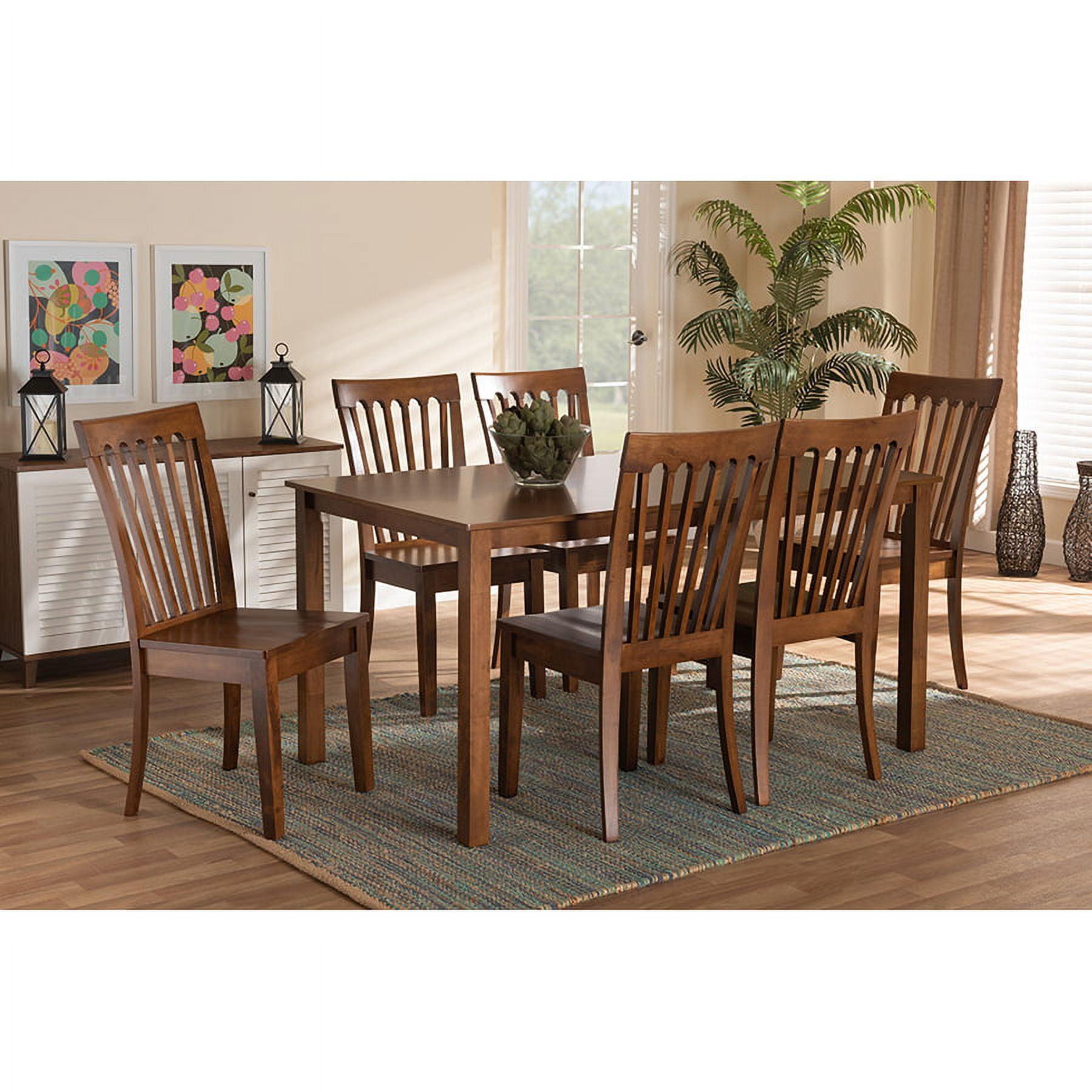 Erion Walnut Brown Wood 7-Piece Modern Dining Set with Cut-Out Chairs