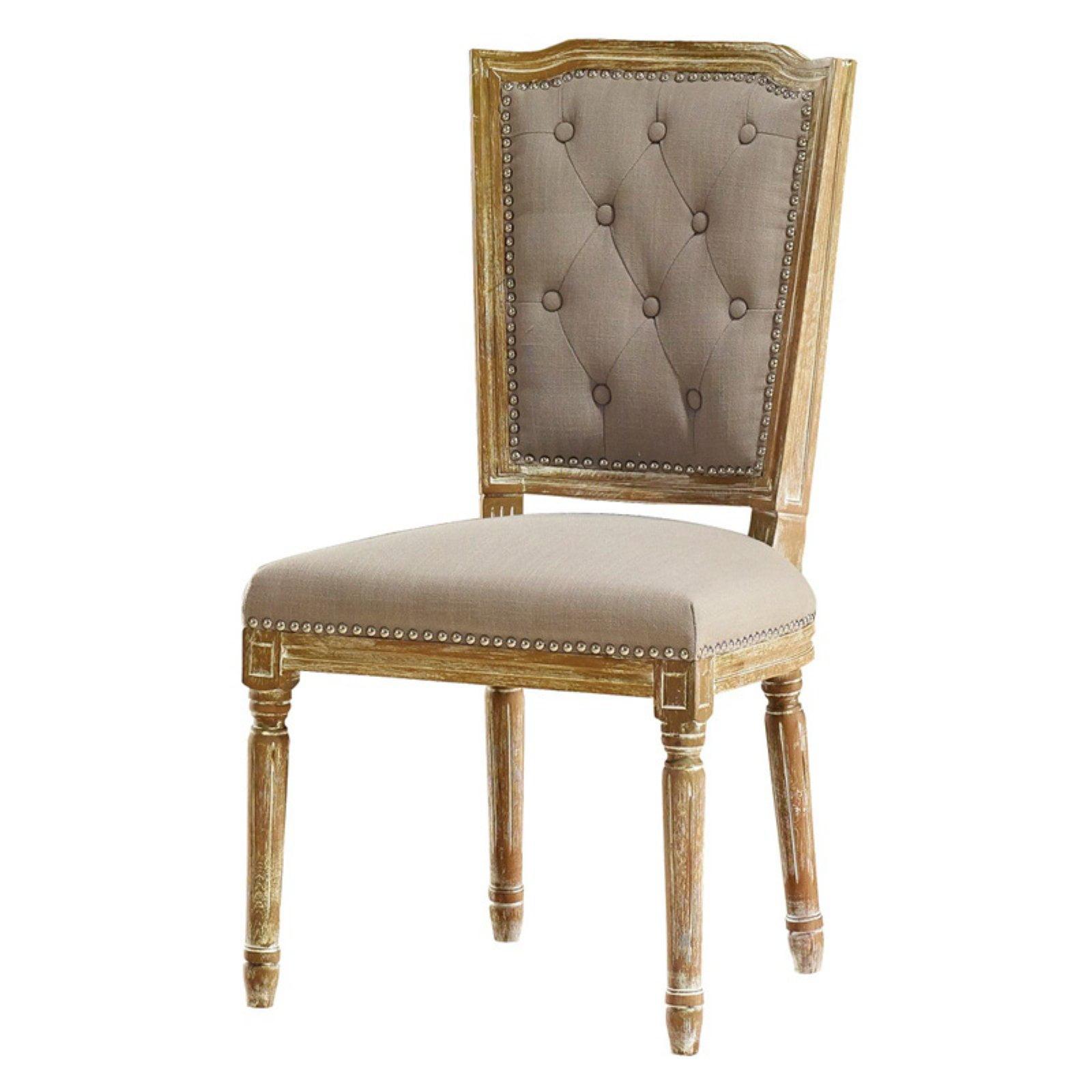 Estelle Weathered Oak and Beige Linen Upholstered Parsons Side Chair