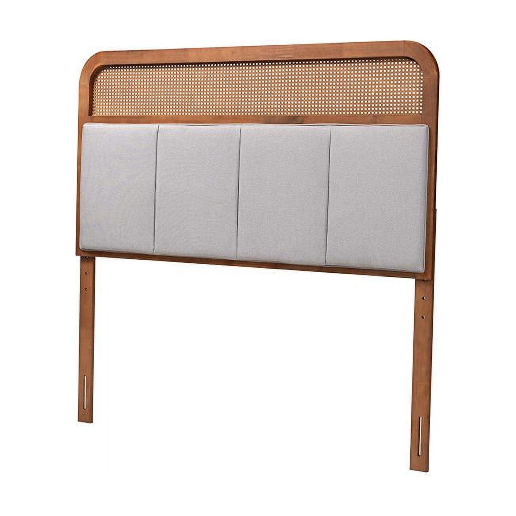 Esti King Walnut and Gray Upholstered Headboard with Rattan