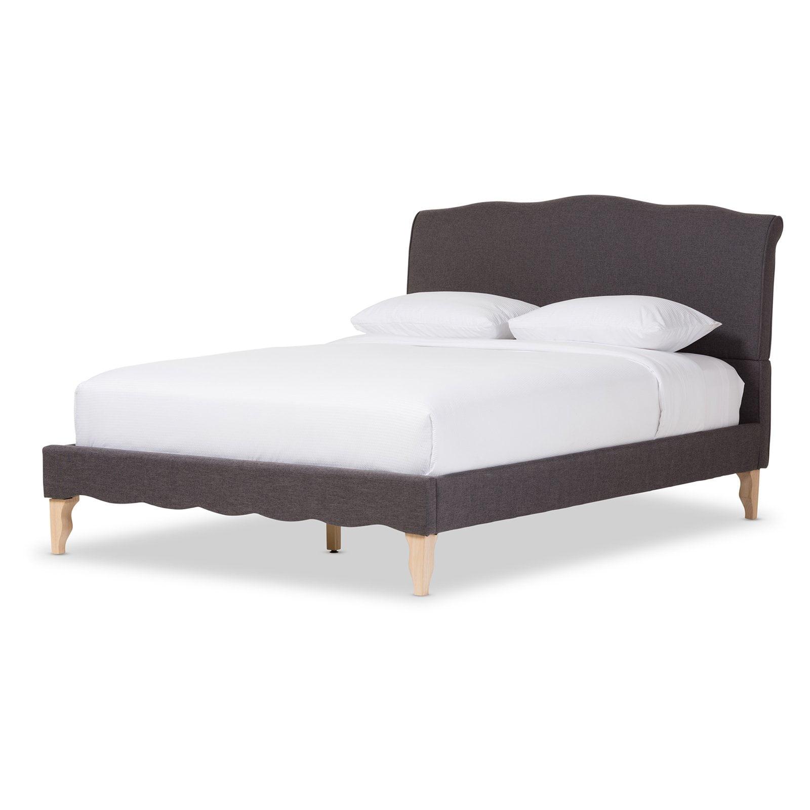 Classic French Elegance Queen Linen Upholstered Platform Bed in Dark Grey