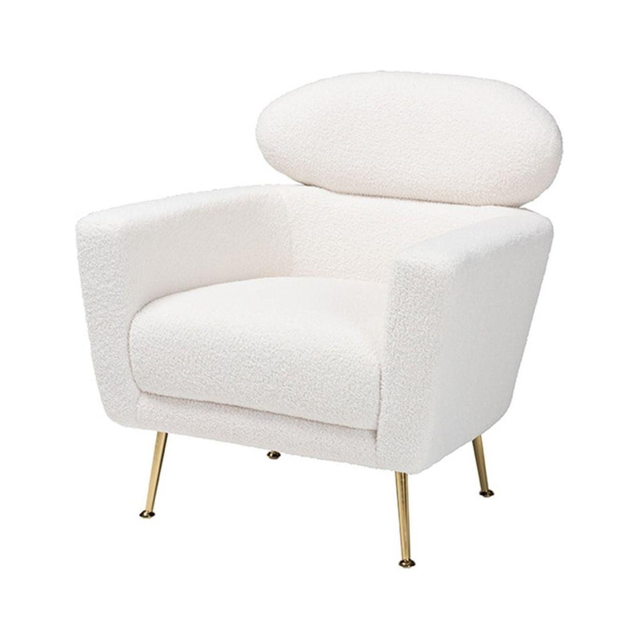 Beige Leather-Wood Contemporary Accent Chair with Angled Metal Legs