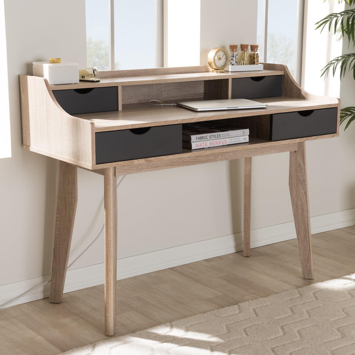 Modern Oak and Grey 4-Drawer Engineered Wood Study Desk