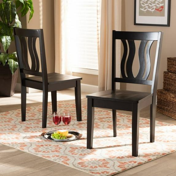 2pc Fenton Wood Dining Chair Set Brown - Baxton Studio: Geometric Back, Unupholstered, Malaysian Craft