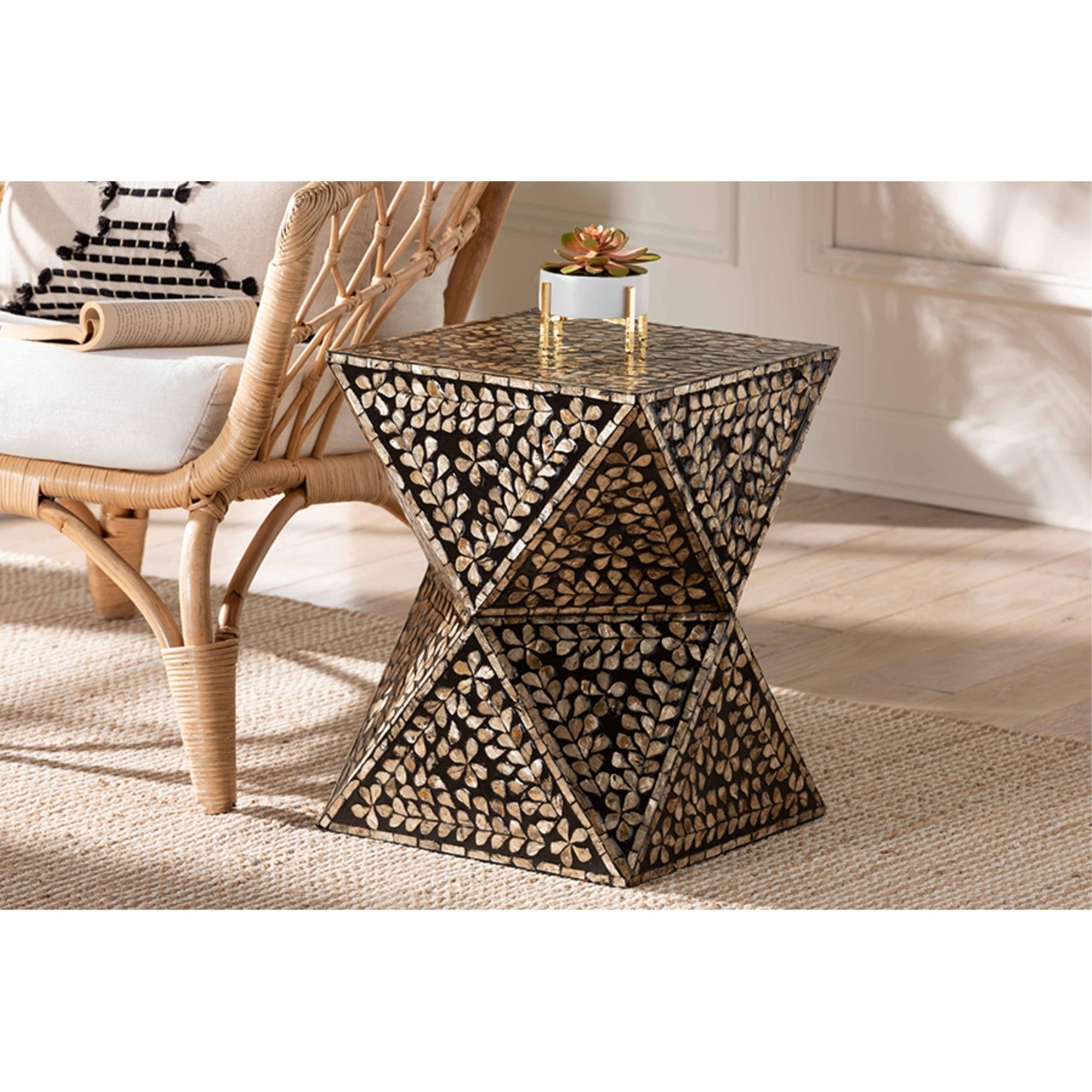 Feronia Black and Bronze Mother of Pearl Hourglass End Table