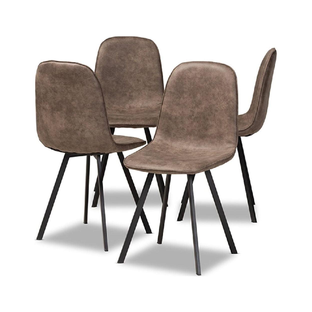 Set of 4 Filicia Imitation Leather Metal Dining Chairs - Baxton Studio: Foam Padded, Black Legs