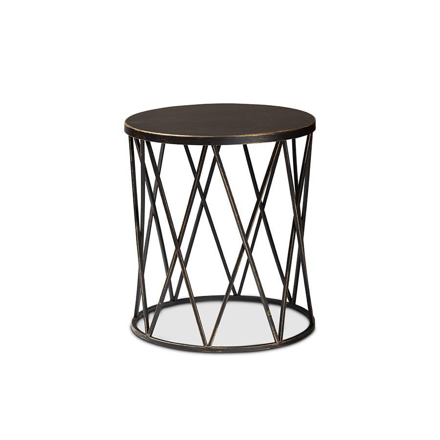 Finnick Round Antique Black Metal End Table