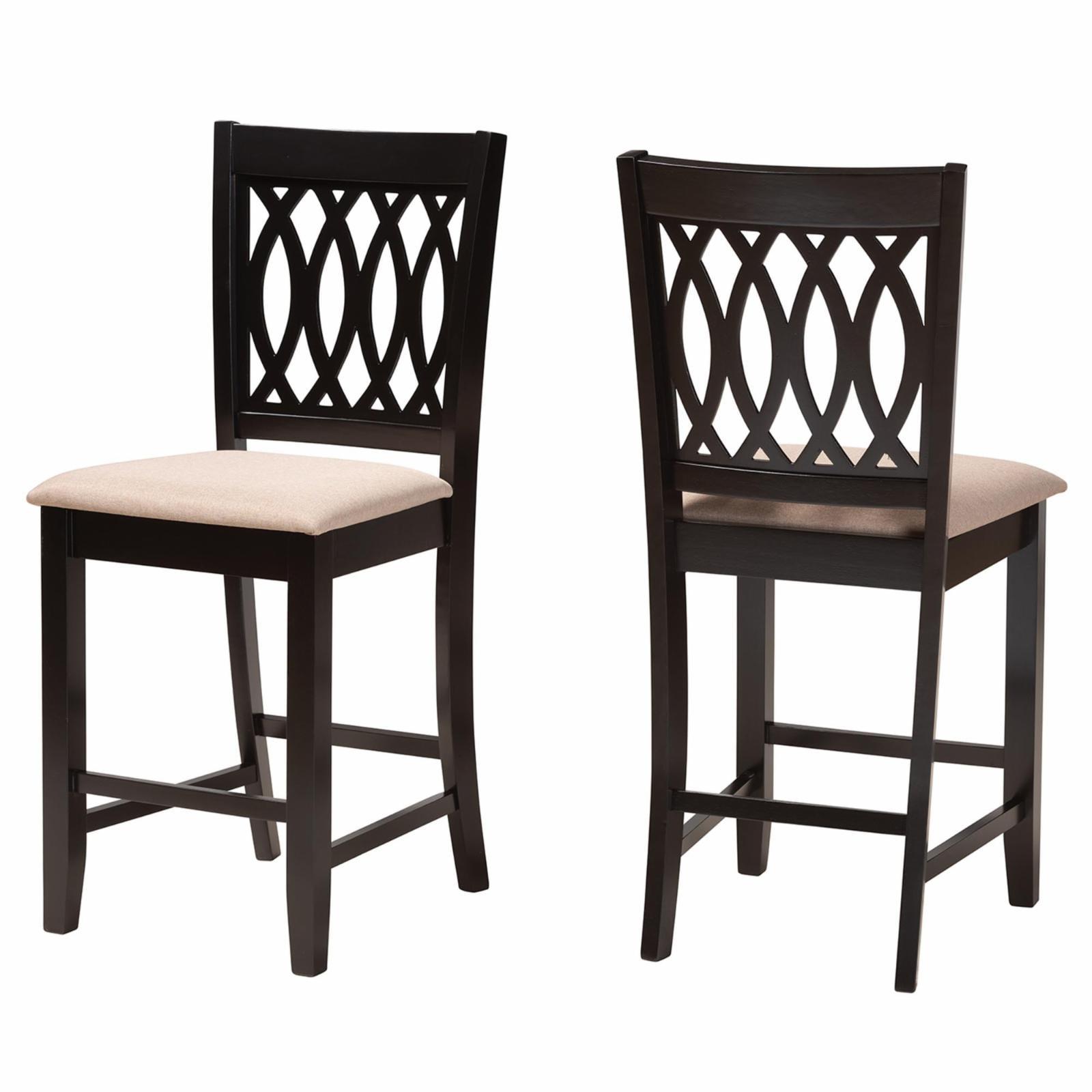 Florencia Beige Fabric and Espresso Brown Wood Counter Stool Set