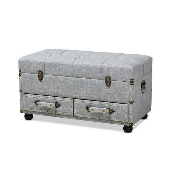Flynn Fabric Upholstered 2 Drawer Storage Trunk Ottoman Gray/Black - Baxton Studio