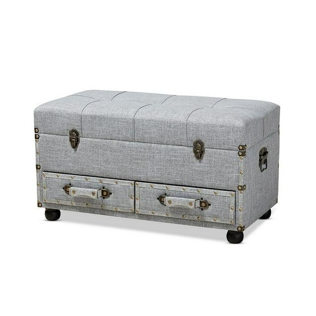 Flynn Fabric Upholstered 2 Drawer Storage Trunk Ottoman Gray/Black - Baxton Studio