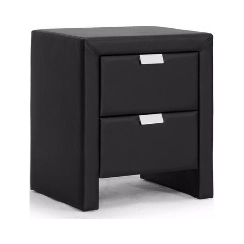 Baxton Studio Frey Upholstered Modern Nightstand Black: Faux Leather, Wood Frame, Bedside Table with Anti-Tip Hardware