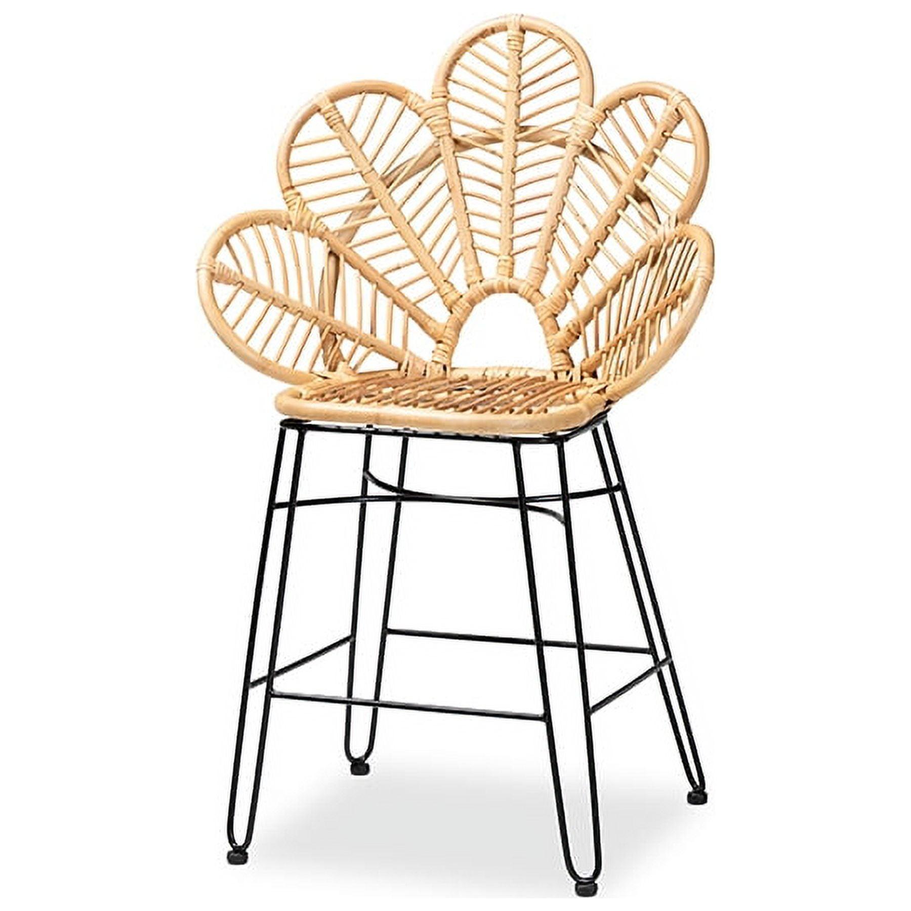 Garan Rattan and Metal Counter Height Barstool Natural/Black - bali & pari: Bohemian Style, 24.5" Seat Height