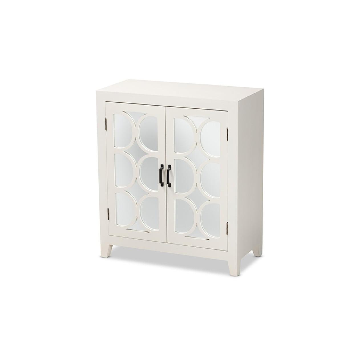 Garcelle Chic White and Mirrored Glass Circular 2-Door Sideboard