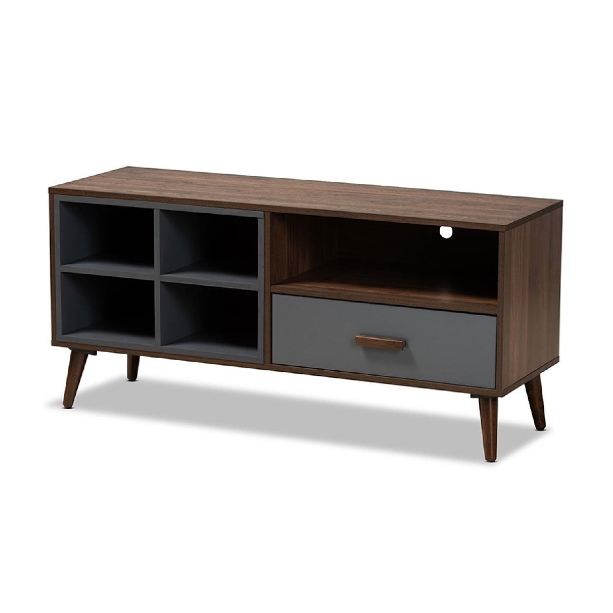 Garrick Two-Toned Wood 1 Drawer TV Stand for TVs up to 50&#34; Gray/Walnut Brown - Baxton Studio