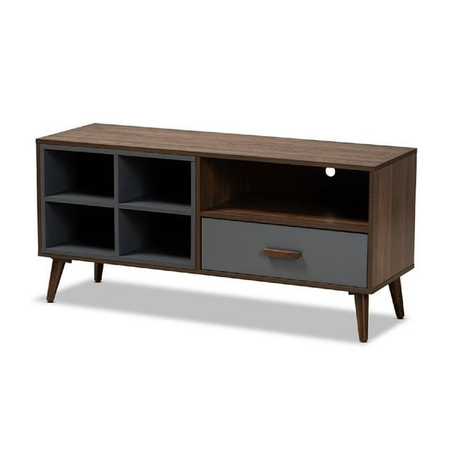 Garrick Two-Toned Wood 1 Drawer TV Stand for TVs up to 50" Gray/Walnut Brown - Baxton Studio