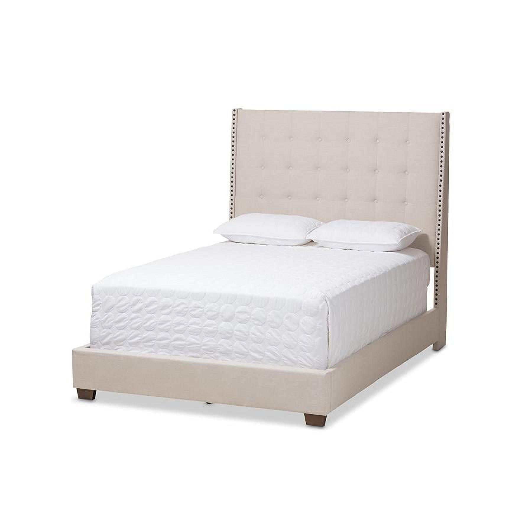 King Light Beige Upholstered Wood Frame Bed with Tufted Headboard