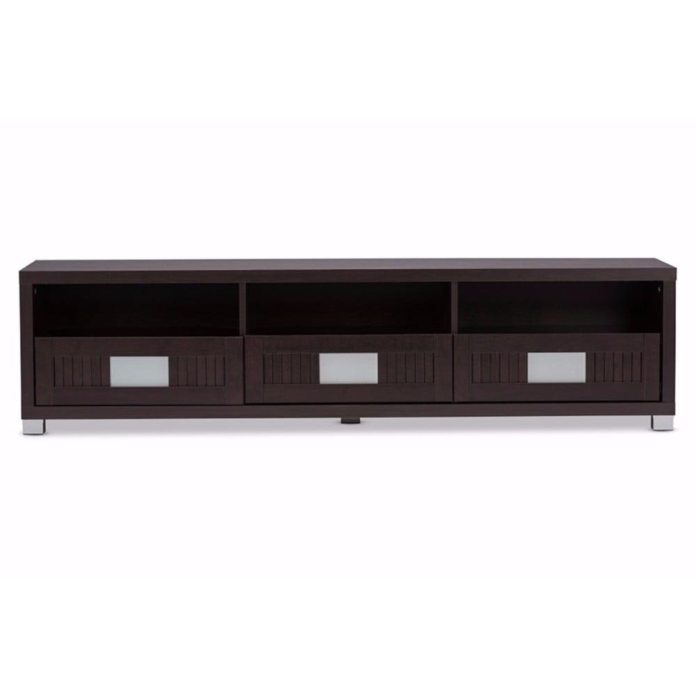 Espresso 63-Inch MDF TV Cabinet with Frosted Glass Drawers