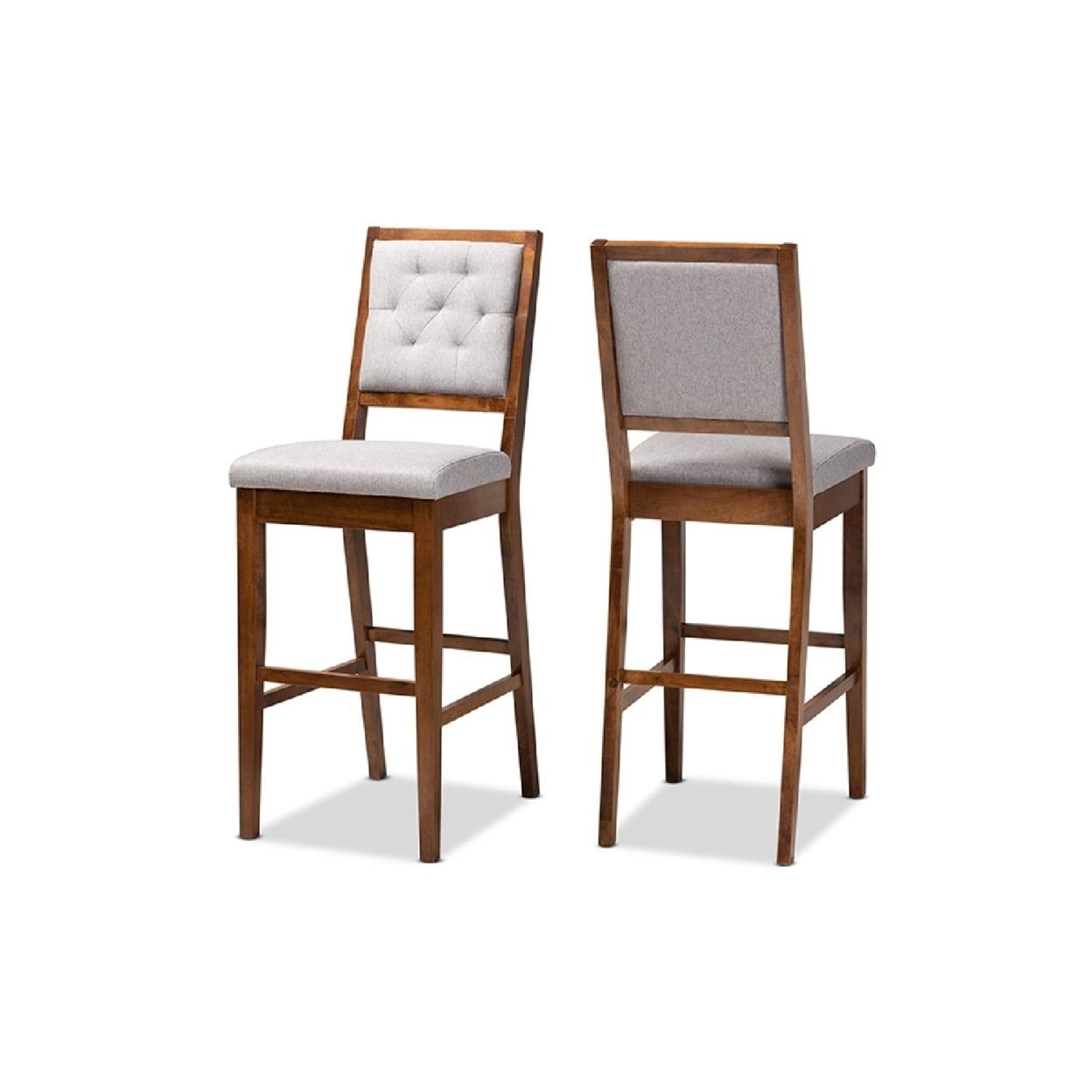 2pc Gideon Fabric Upholstered and Wood Barstool Set - Baxton Studio