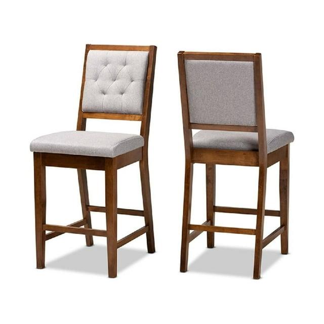 2pc Gideon Fabric Upholstered and Wood Counter Height Barstool Set Gray/Walnut Brown - Baxton Studio: Polyester, Fixed Height, Rectangle Shape