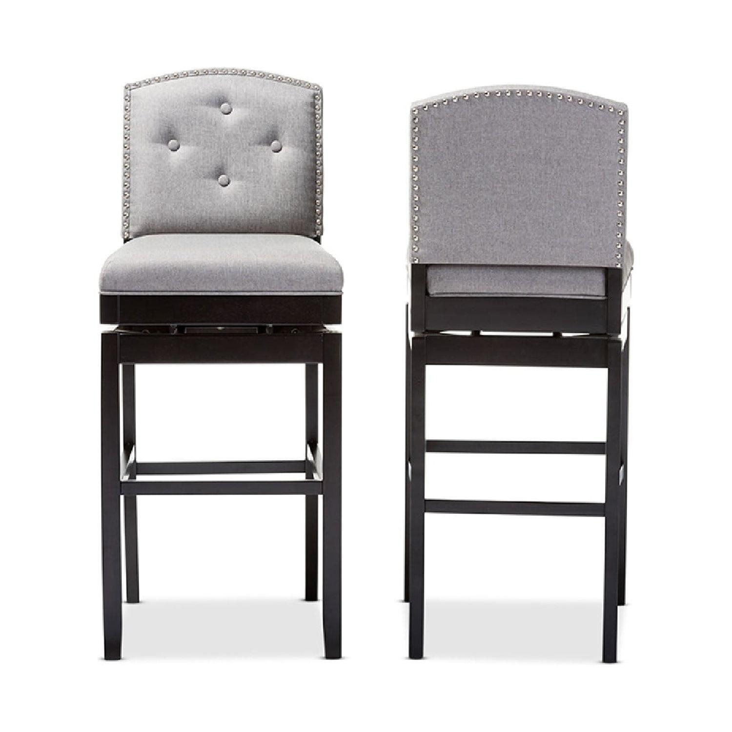 Baxton Studio Set of 2 Ginaro Modern and Contemporary Fabric Button Tufted Upholstered Swivel Barstools Gray: 30" Seat Height