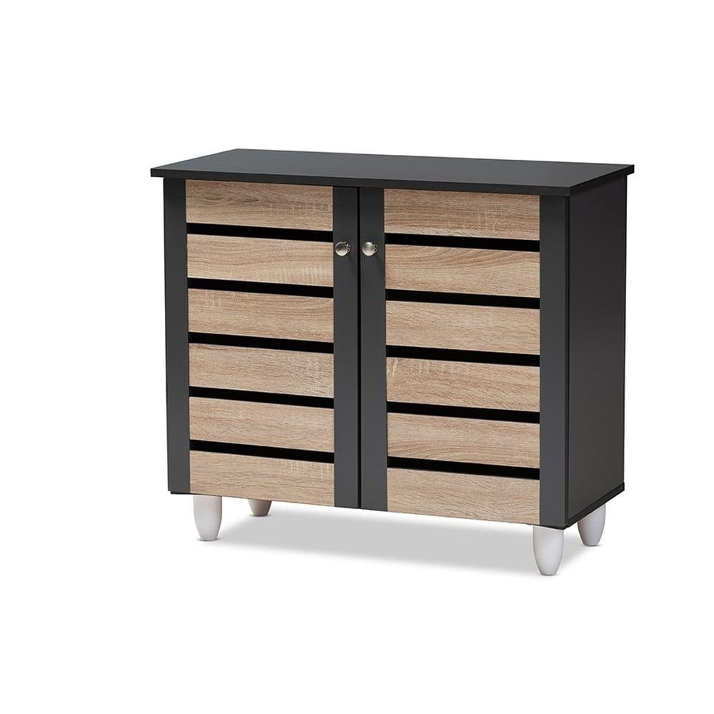 Gisela 2 - Door Shoe Storage Cabinet Dark Gray - Baxton Studio: Freestanding MDF & Plastic, Holds 9 Pairs