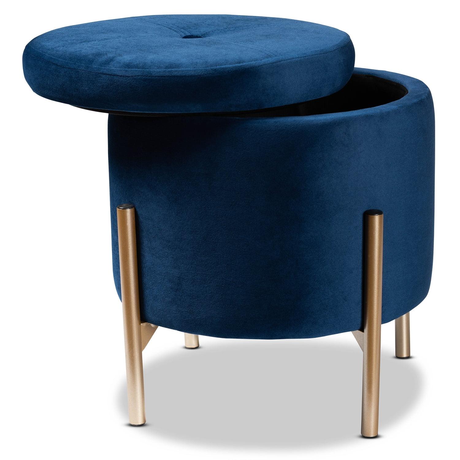 Malina Velvet Metal Storage Ottoman Navy Blue/Gold - Baxton Studio