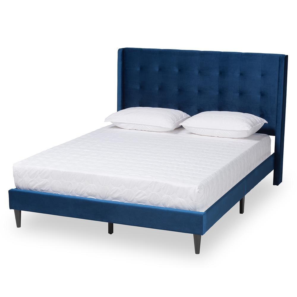 Gothard Velvet Fabric Upholstered and Wood Platform Bed - Baxton Studio