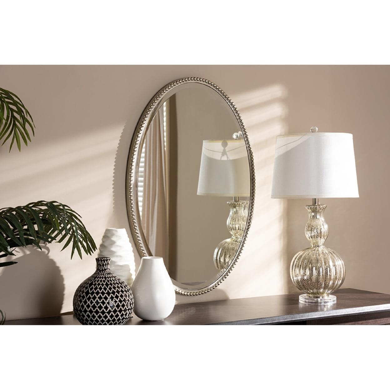 Baxton Studio Graca Modern and Contemporary Antique Silver Finished Oval Accent Wall Mirror,Wholesale Interiors