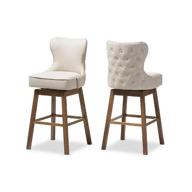 Gradisca Modern And Contemporary Wood Finishing Upholstered Barstools Set Of 2 Light Beige - Baxton Studio