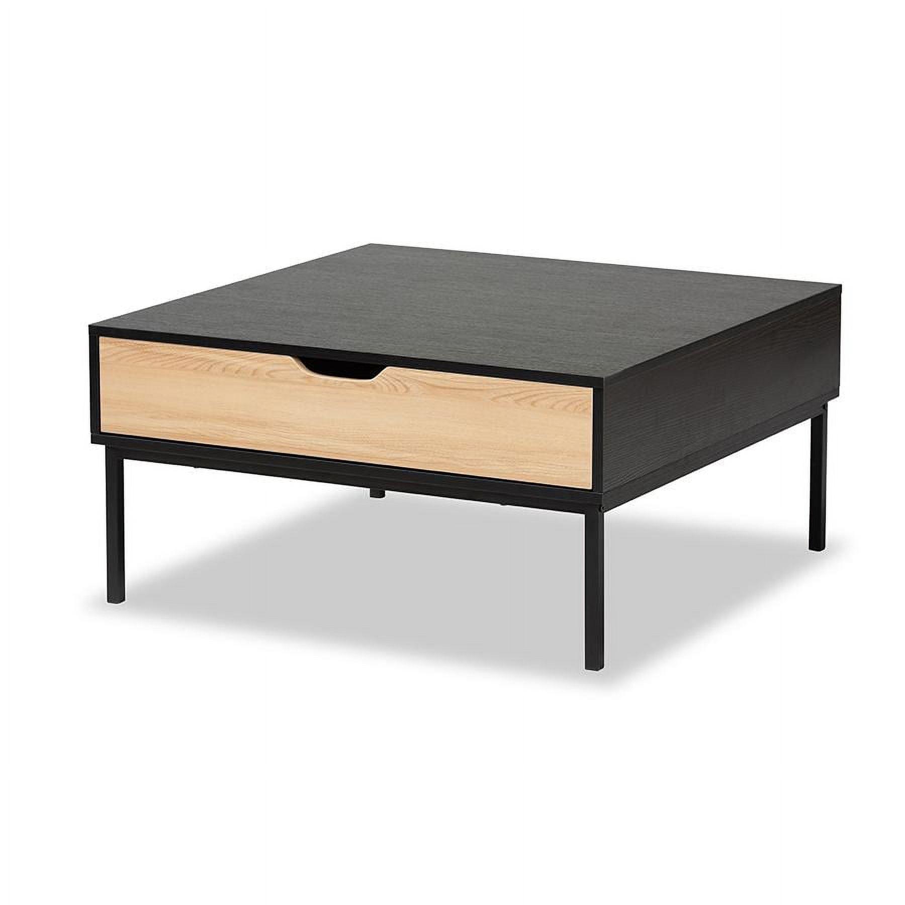 Haben Two-Tone Wood Coffee Table Oak Brown/Black - Baxton Studio: Industrial Style, Square Shape, Metal Frame