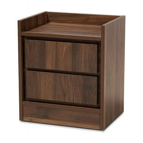 2 Drawers Hale Wood Nightstand Walnut/Brown - Baxton Studio: Modern Bedside Table, Enclosed Top, MDF