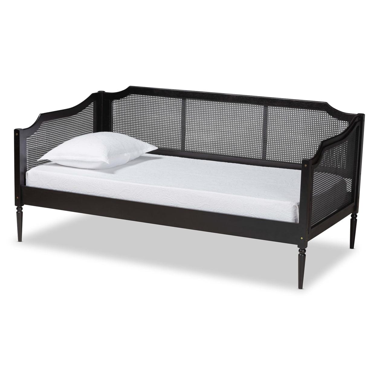Twin Hancock Wood & Synthetic Rattan Daybed Charcoal - Baxton Studio: Frame, No Trundle