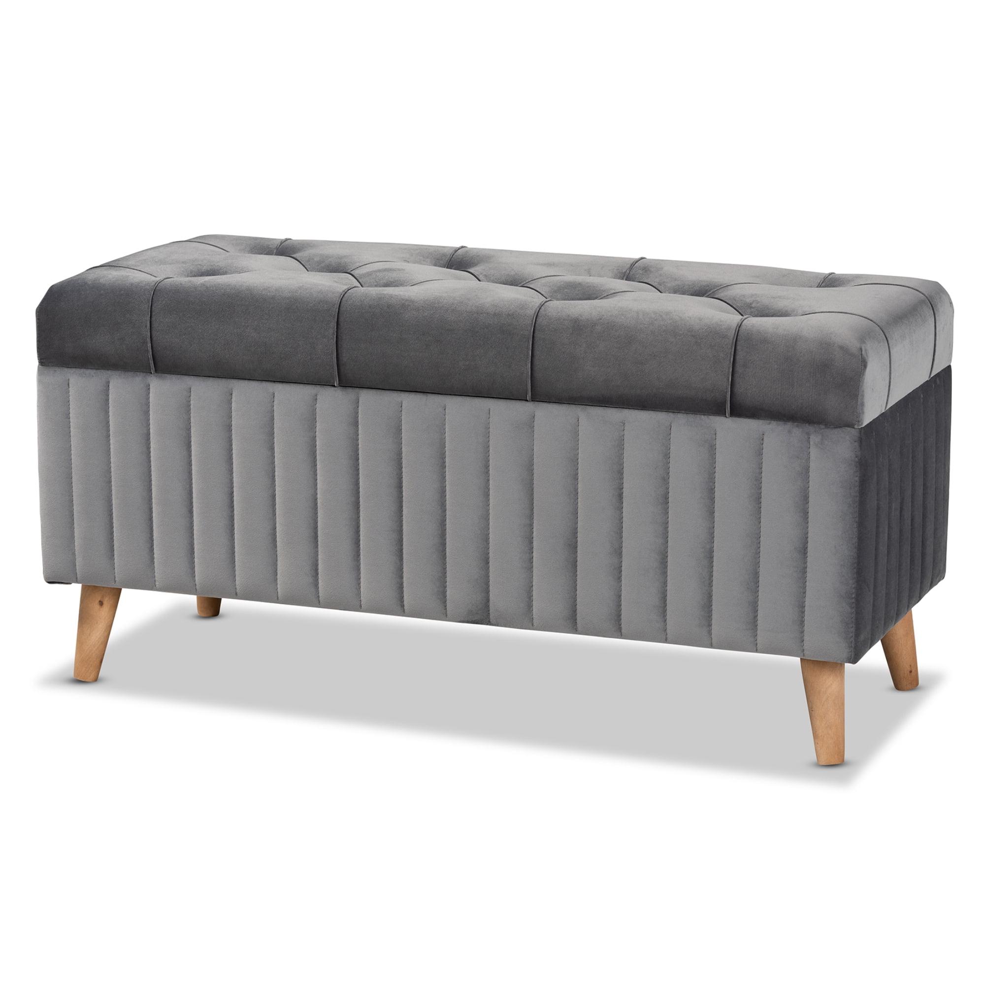 Hanley Velvet Fabric Upholstered and Wood Storage Ottoman - Baxton Studio