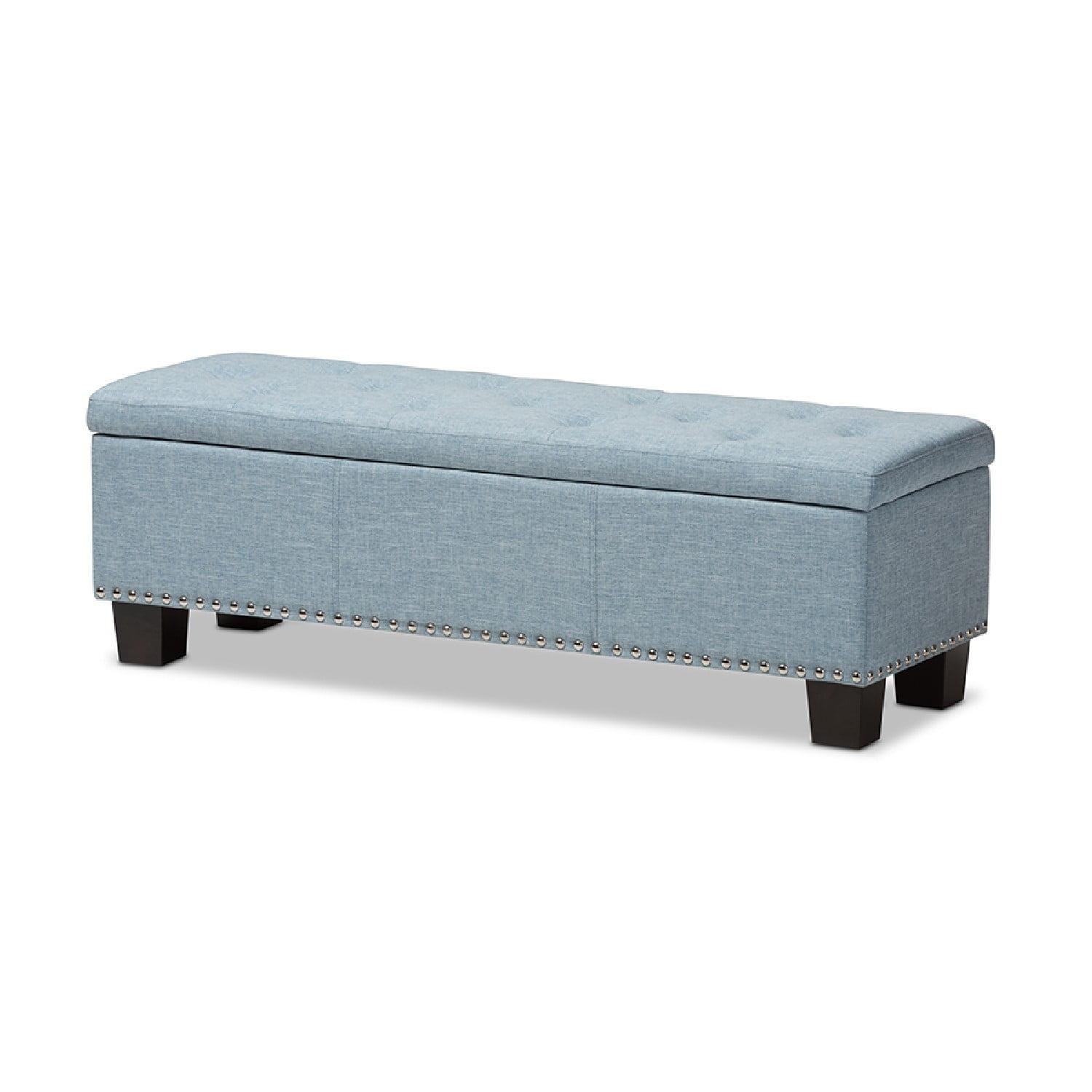 Hannah Modern and Contemporary Fabric Upholstered Button - Tufting Storage Ottoman Bench - Light Blue - Baxton Studio