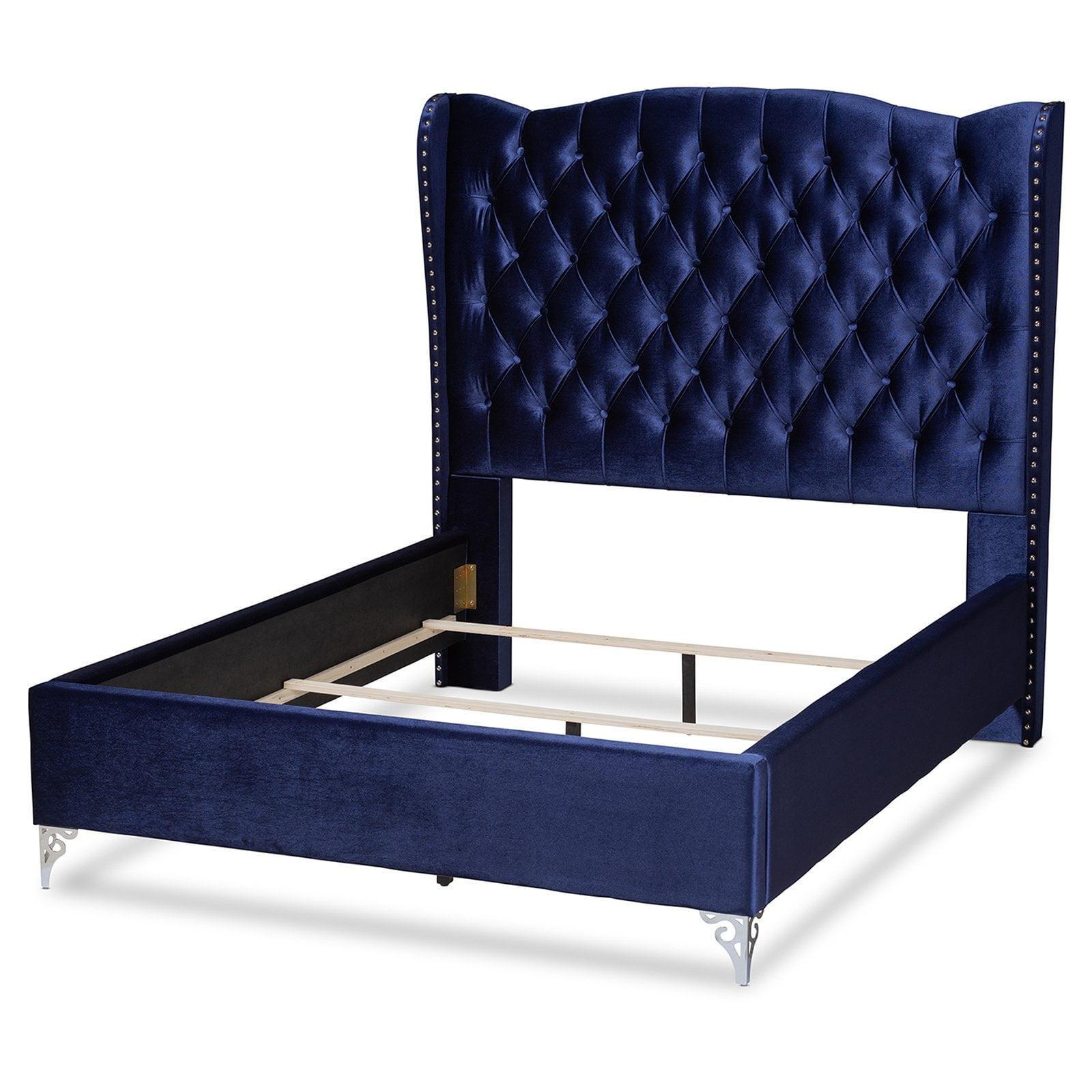 Regal Shimmer King-Sized Wingback Bed with Velvet Upholstery and Nailhead Trim