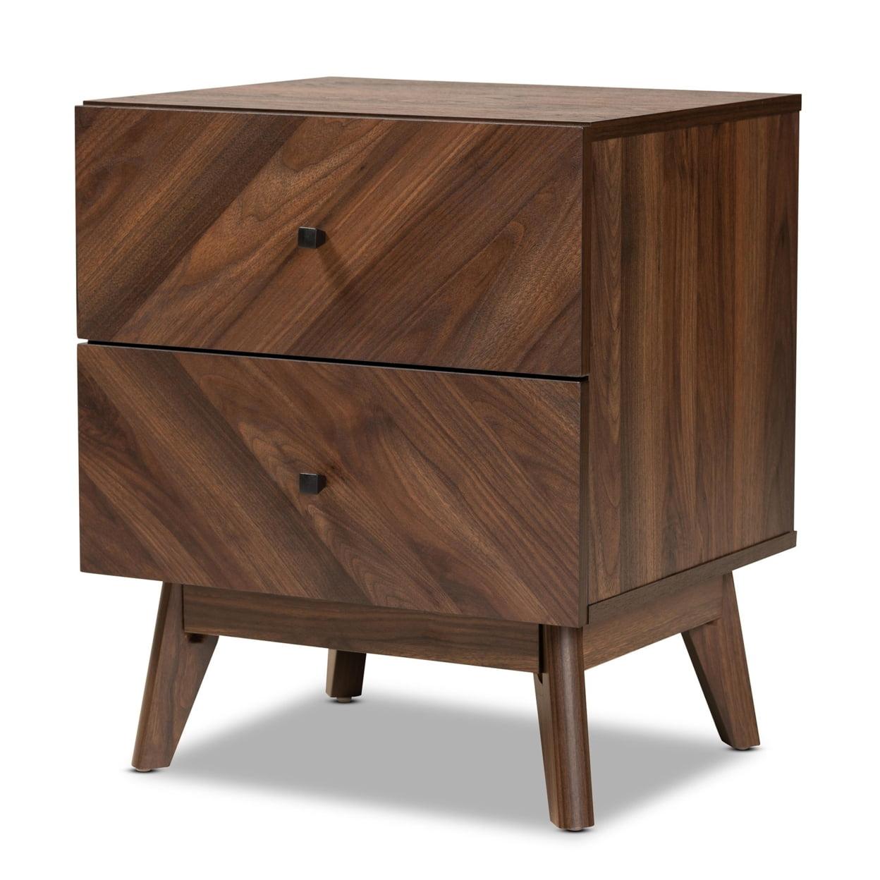 Walnut Brown Mid-Century Modern 2-Drawer Nightstand