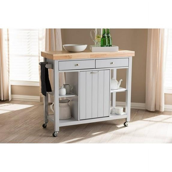 Hayward Kitchen Cart: Storage, Prep Station, Pull-Out Trash - Baxton Studio