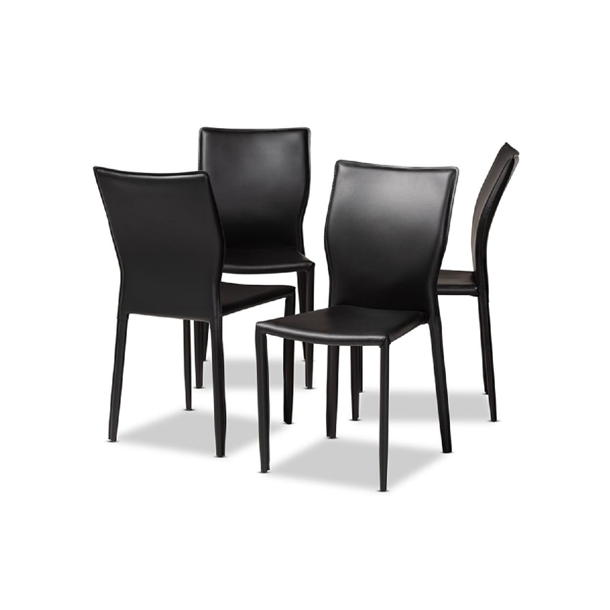 Black Faux Leather Upholstered Metal Side Chair with Cane Back