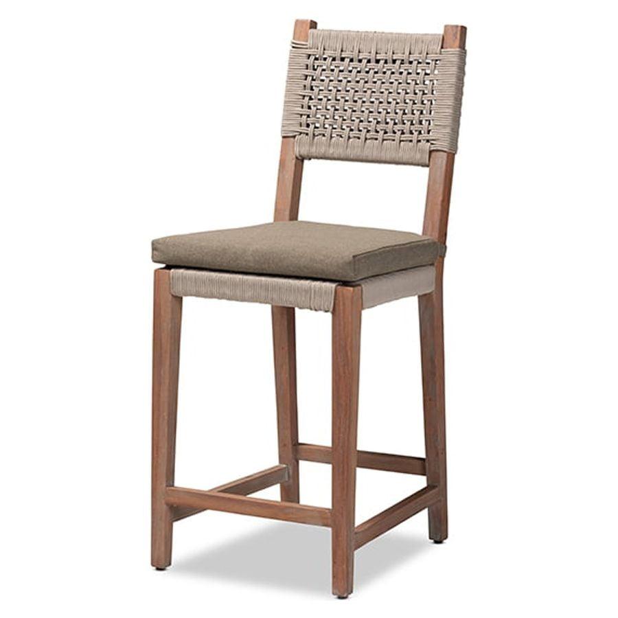 Gray Woven Rope and Mahogany Counter Stool