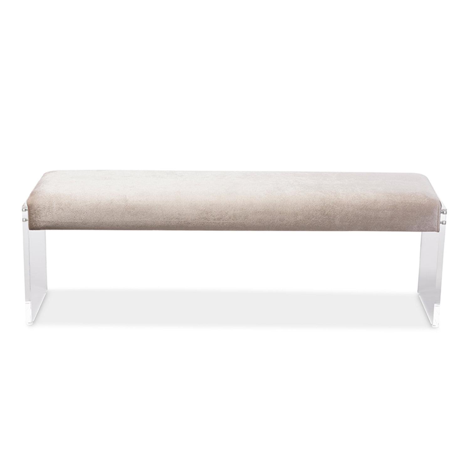 Hildon Modern and Contemporary Microsuede Fabric Upholstered Lux Bench with Paneled Acrylic Legs - Buff Beige - Baxton Studio