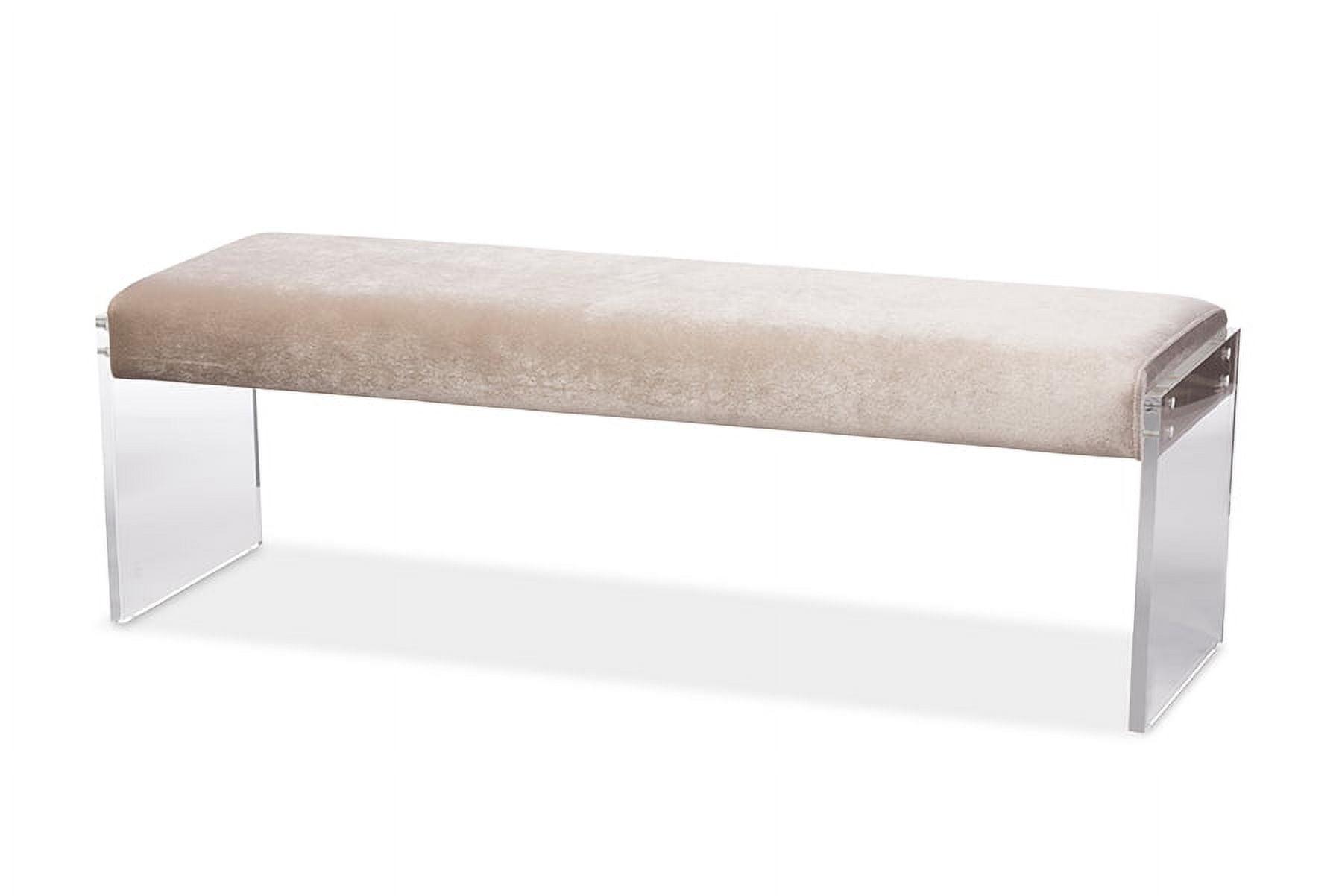 Hildon Modern and Contemporary Microsuede Fabric Upholstered Lux Bench with Paneled Acrylic Legs - Buff Beige - Baxton Studio