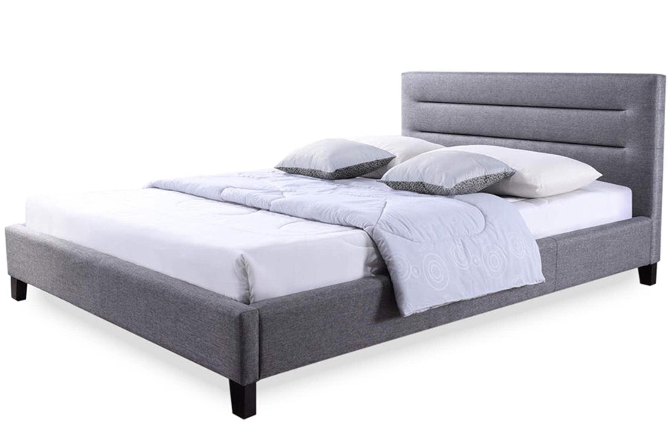 Baxton Studio Hillary Modern and Contemporary Grey Fabric Upholstered Platform Base Bed Frame, multipl sizes