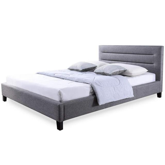 Baxton Studio Hillary Modern and Contemporary Grey Fabric Upholstered Platform Base Bed Frame, multipl sizes