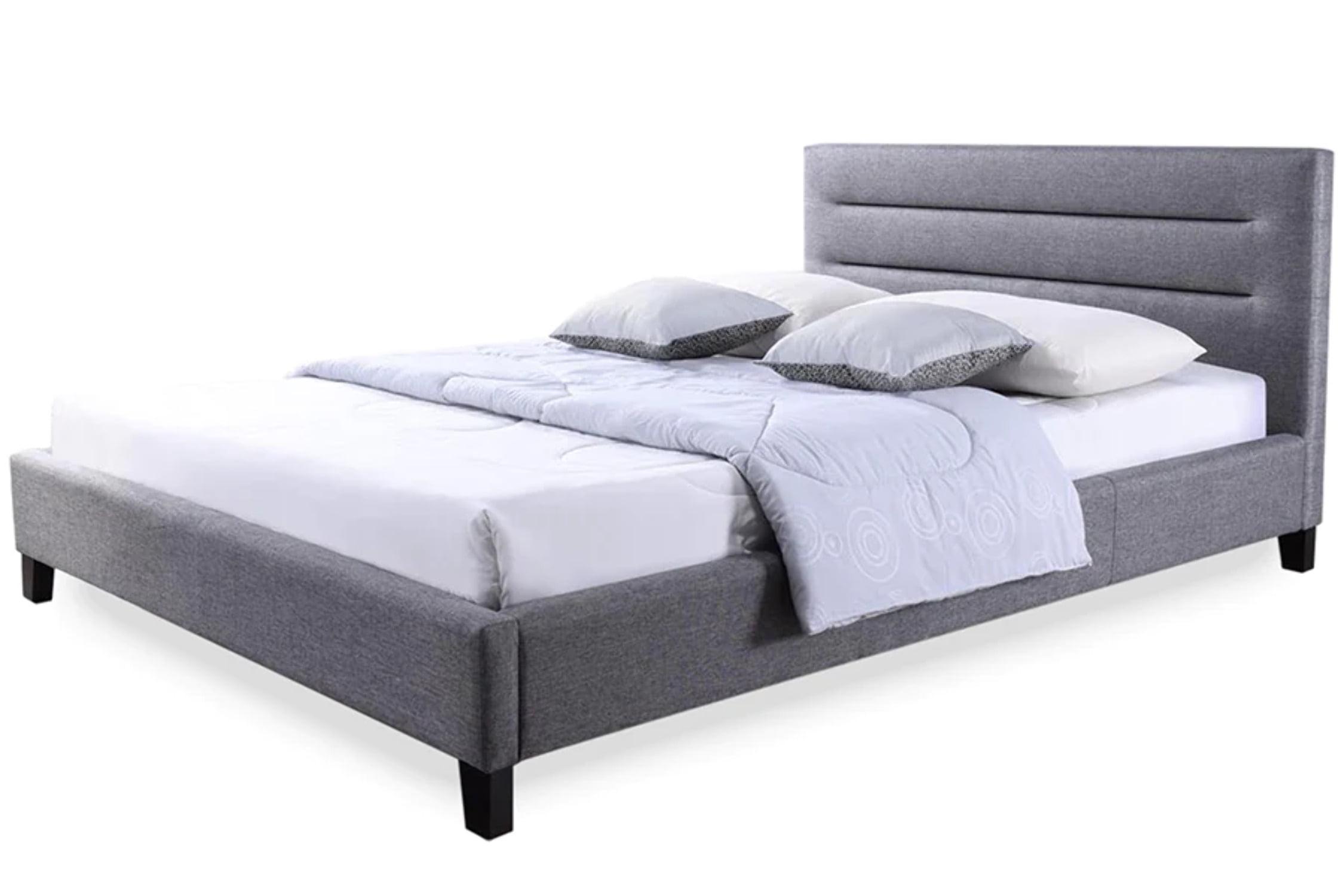 Baxton Studio Hillary Modern and Contemporary Grey Fabric Upholstered Platform Base Bed Frame, multipl sizes