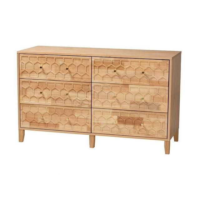 Baxton Studio Hosea Carved Honeycomb 6 Drawer Dresser Natural