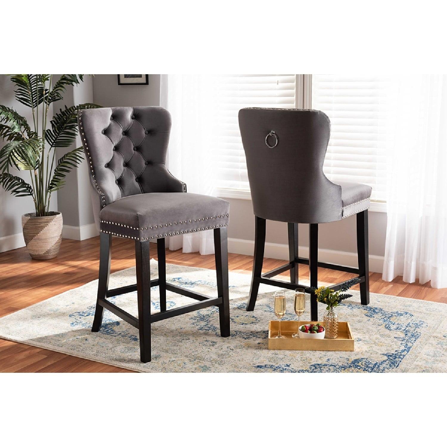 2pc Howell Modern Velvet Upholstered Wood Counter Height Barstool Set - Baxton Studio