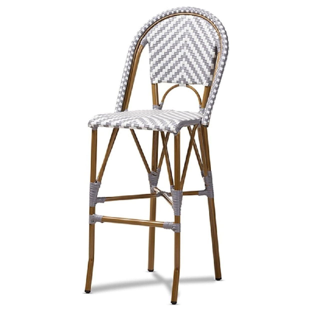 Ilene Grey and White Aluminum Bamboo-Style Stackable Bistro Barstool