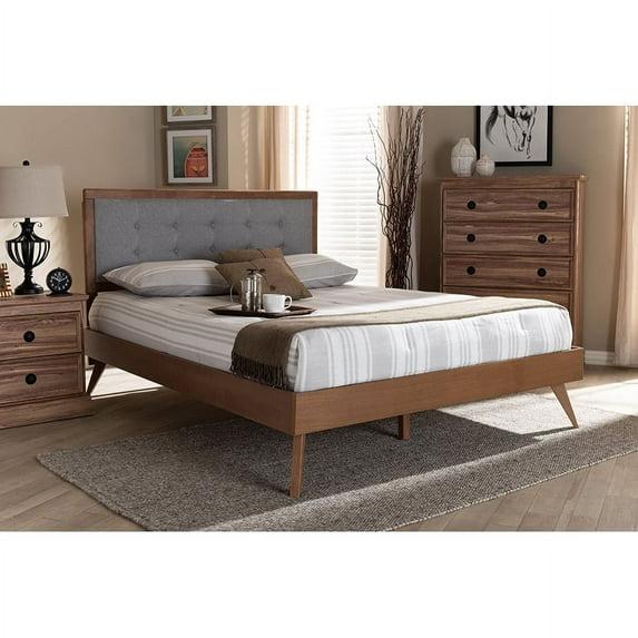 Queen Ines Walnut Finished Wood Platform Bed Gray - Baxton Studio: Mid-Century Design, Tapered Legs, No Box Spring Required